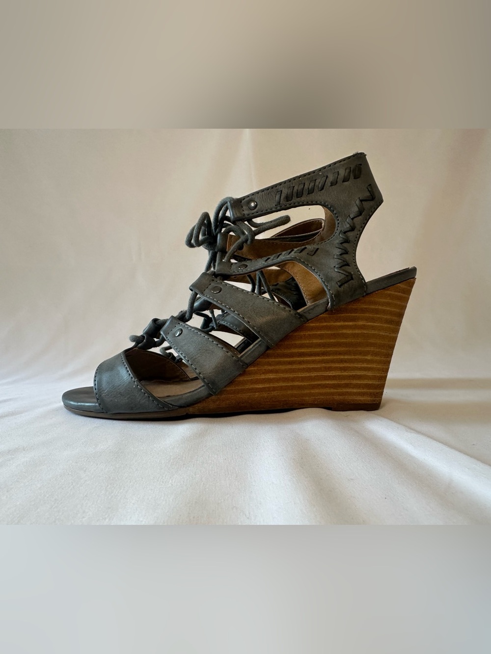 Report Gray Lace-Up Strappy Wedge Sandal